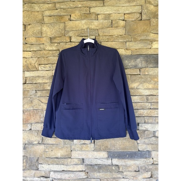 Jaanuu Ceri Essential Scrub Full Zip Top Women's M Navy Long Sleeve Mock Neck - Picture 1 of 5